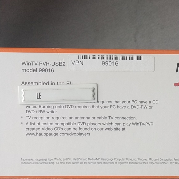 Personal video recorder WinTV-PVR USB2 MCE & Windows XP media center edt 2005 - Picture 16 of 16
